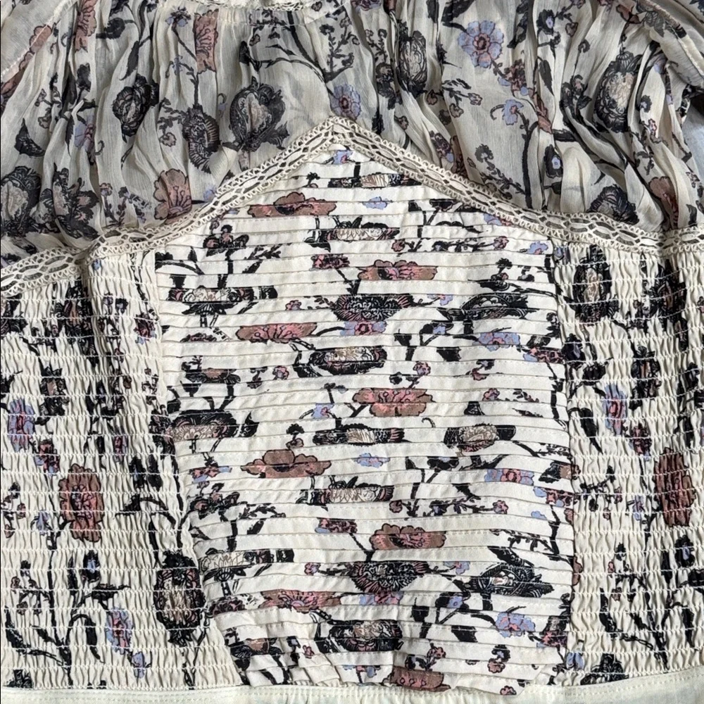 FREE PEOPLE BRUNCH DATE BODYSUIT IVORY FLORAL PUFF SLEEVE SMOCKED CORSET TOP NWT - Picture 5 of 12